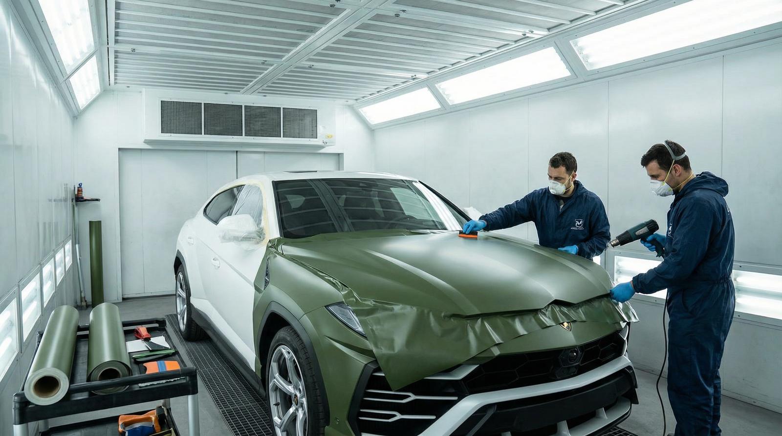 网红主播改装视频-军绿色车身贴膜