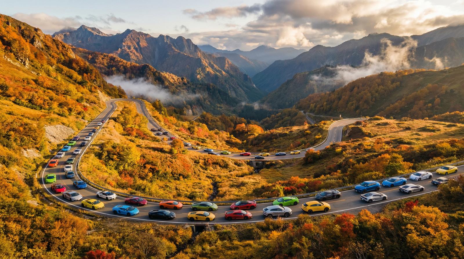 网红主播跑车视频-超跑车队山路巡游